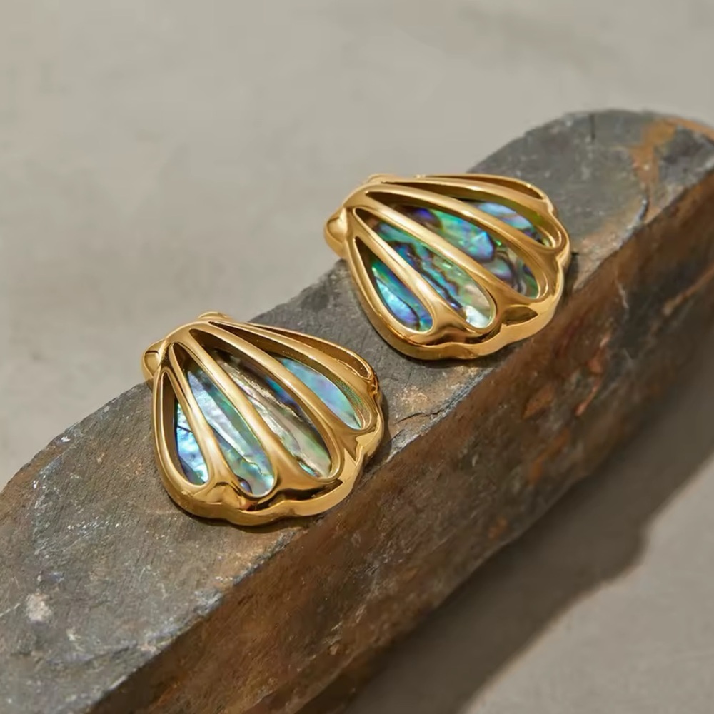 Gold and Abalone Shell Earrings - Picture 9 of 9